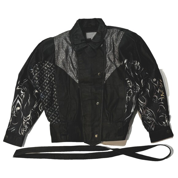 Women’s Genuine Leather Belted Jacket/Motorcycle Classic Black Size M - Picture 1 of 16